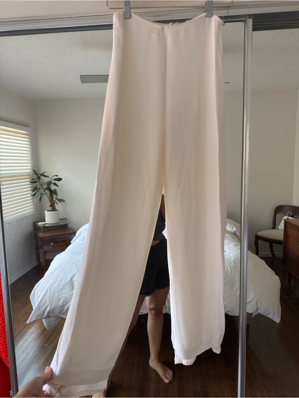 white semi sheer silk pants